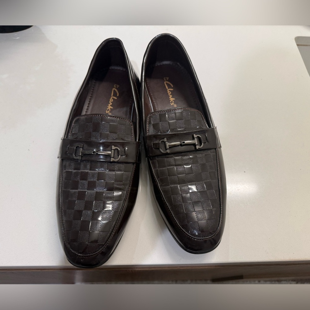 Clarks Men's Dark Brown Check Leather Bit Loafers